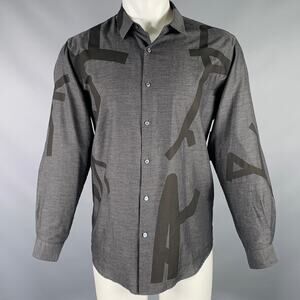 WOOYOUNGMI Size M Grey Black Graphic Cotton Button Up Long Sleeve Shirt
